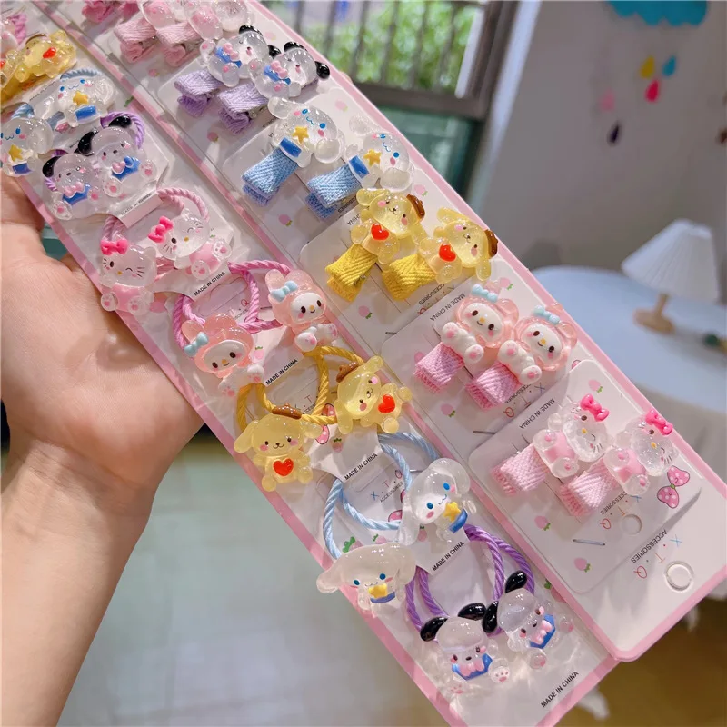 

10pairs Sanrio Hair Accessories Hello Kitty My Melody Kuromi Clips Kids Disney Stellalou Hairpins Headband Barrettes Rubber Band