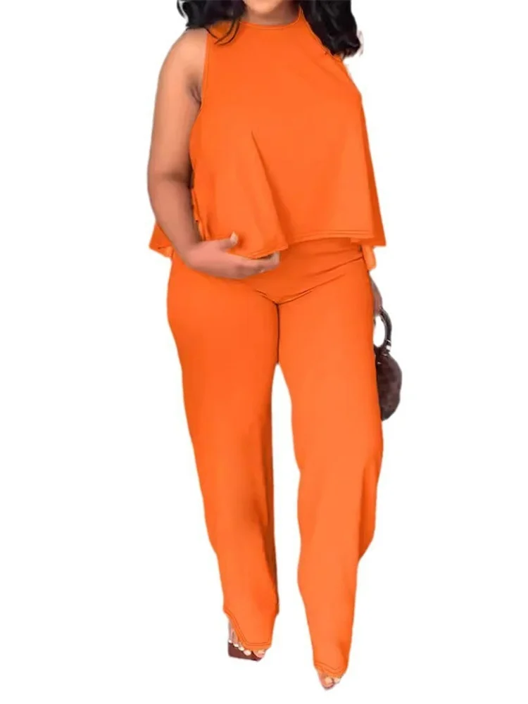 Wmstar Plus Size 2 Piece Set Women Casual Sleeveless Loose Top Pants Sets Summer Clothes Matching Suit Wholesale Dropshipping