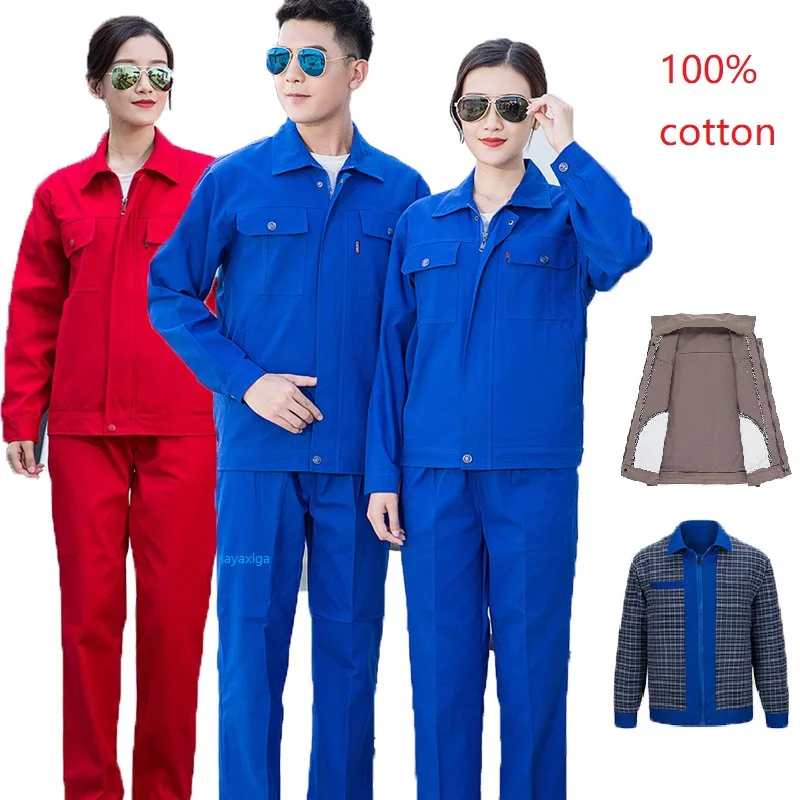 

W​ork Clothing For Men Women 100%cotton Welding Suit Plain Color Mechanical Workshop Uniform Electrical Repairman Work Coveralls
