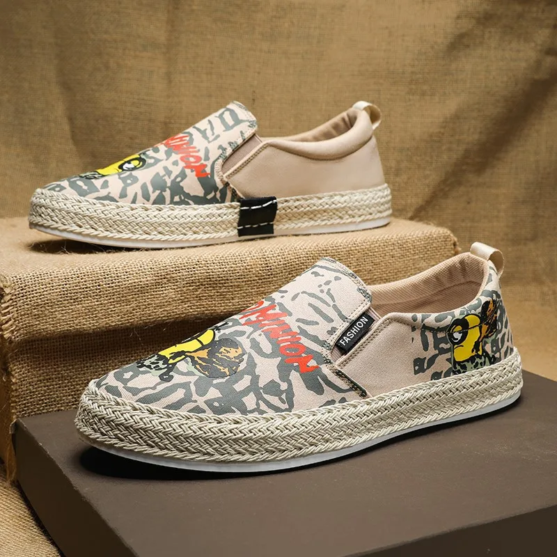 

New Men Sneakers Casual Summer Low-top Graffiti Shoes Fisherman Shoes Lazy Shoes Slip-on Cloth Shoes Trendy Men's Shoes SY6-326