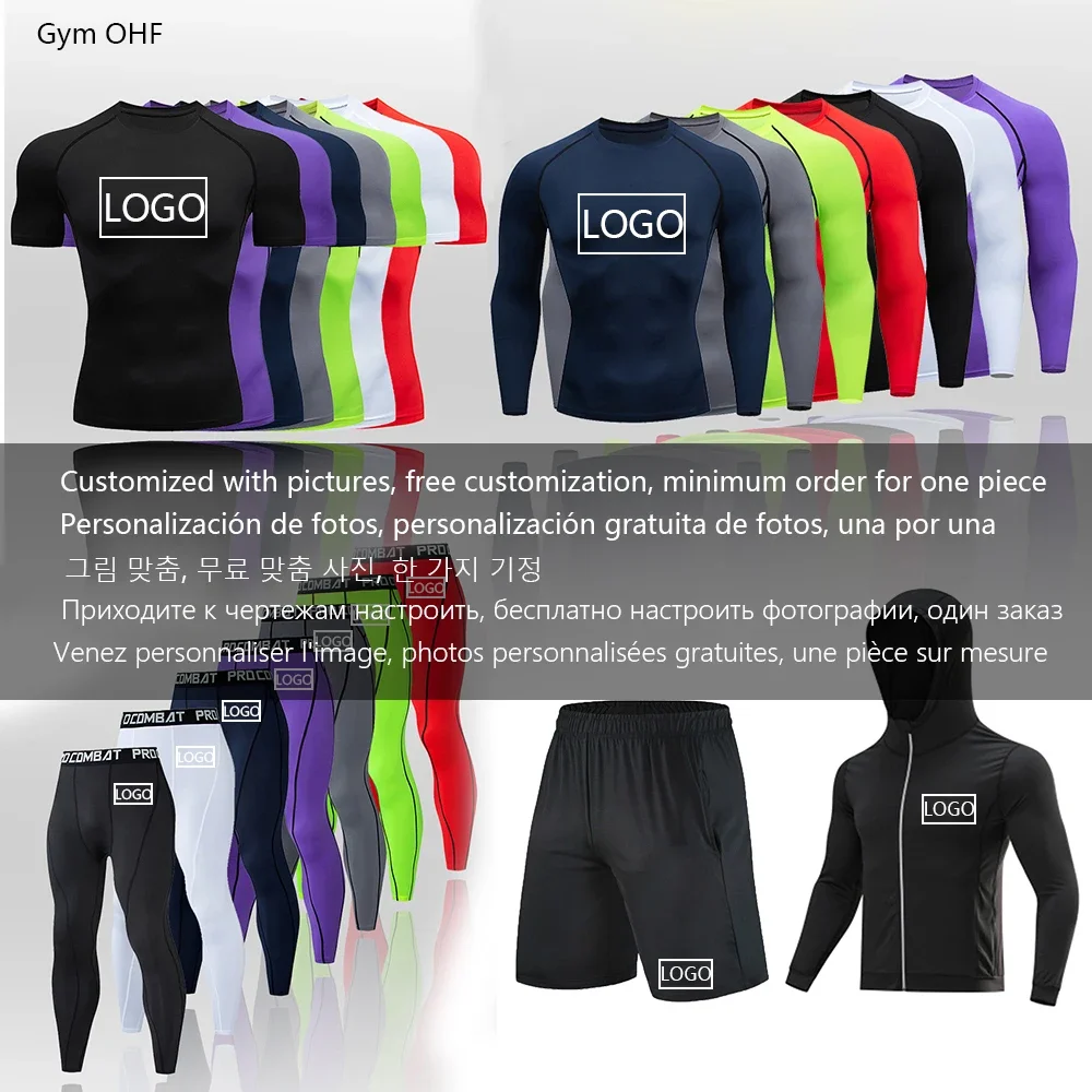 Maglietta da uomo LOGO personalizzabile Palestra Rashguard Uomo Abbigliamento sportivo attillato Corsa Leggings da allenamento Top Donna - immagine 3