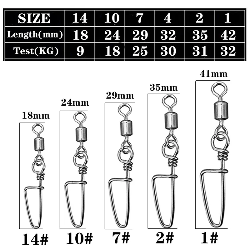 Fishing Swivels 20Pcs 1#-14# Stainless Steel Fishing Triangle Connector Pin Bearing Rolling Swivel Snap For Lure Hook Fishing Tackle Accessories