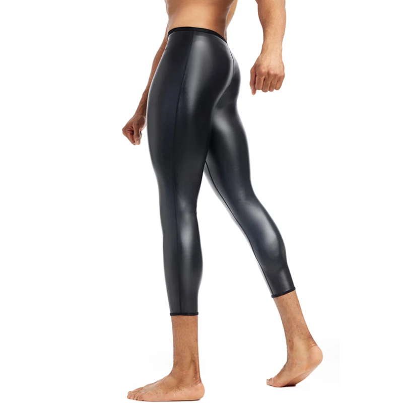 Men Body Shaper Leather Stretchy Casual Biker Club Party Pants Waist Trainer High Waist Shaper Control Compression Fitness Pants