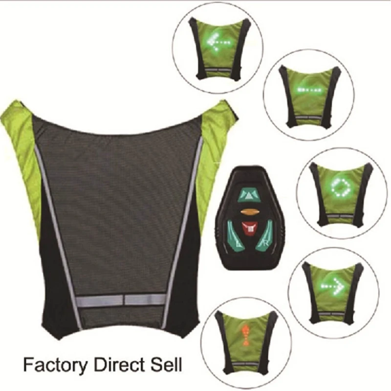 LED Turn Vest Reflective Remote Control Turning Lights Waterproof USB