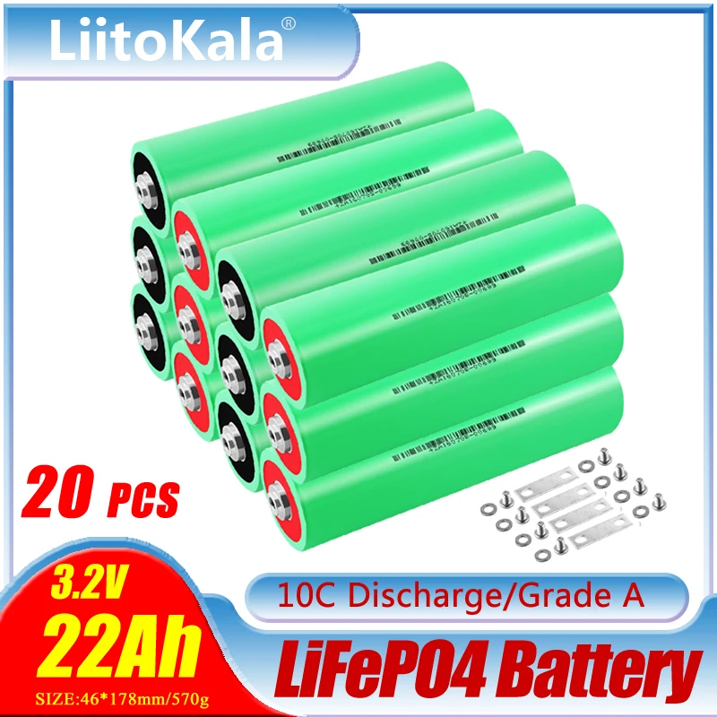 

20pcs LiitoKala 3.2V 22Ah LiFePO4 battery pack 10C discharge DIY 12V 24V 36V 48V Motorcycle Electric Car Solar Inverter battery