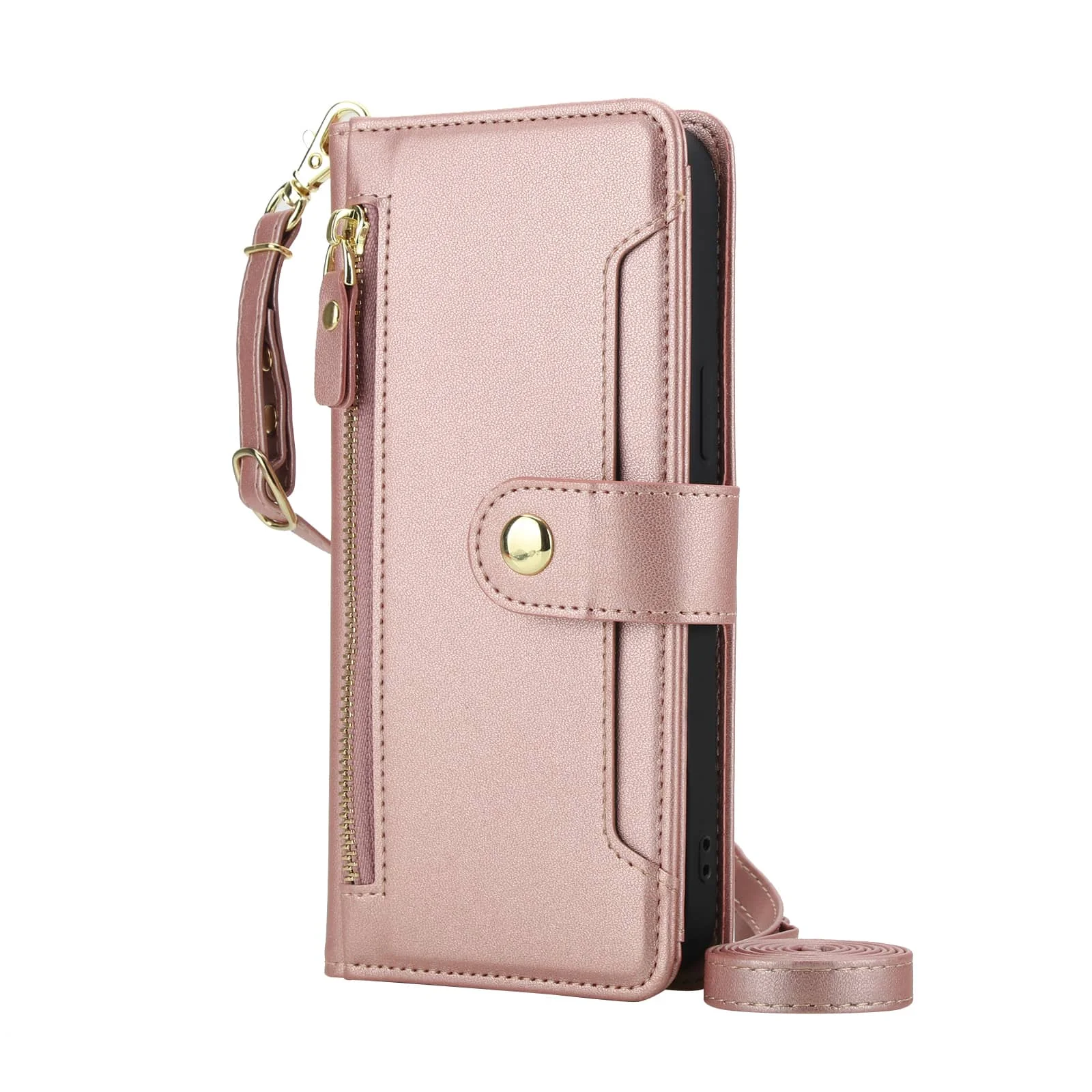Premium Flip Wallet Case with Zipper Pocket, Card Holder Slot, Magnetic Closure, and Lanyard