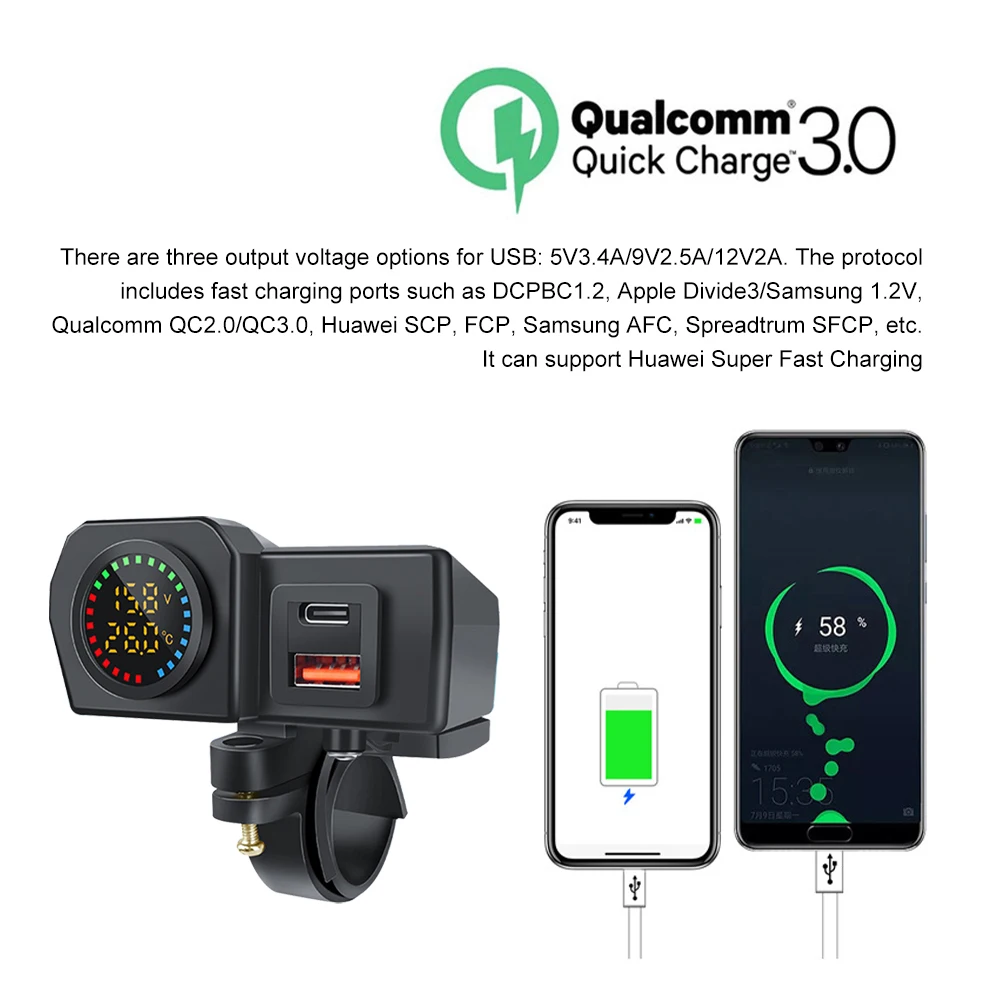 Motorcycle Charger Dual QC3.0