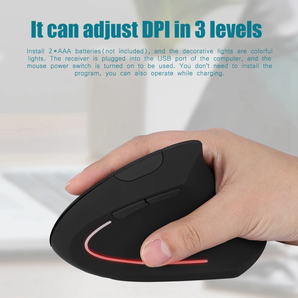 Left Handed 2.4GHz Wireless Optical Mouse USB Ergonomic Vertical Optical Mouse for PC Computer Laptop - 5