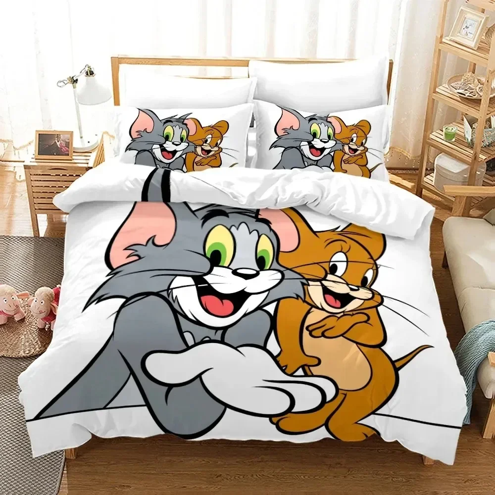 Conjunto de cama de desenho animado t-tom mouse e gato j-jerry capa de edredom conjunto de cama capa de edredão fronha edredom king queen size meninos adultos