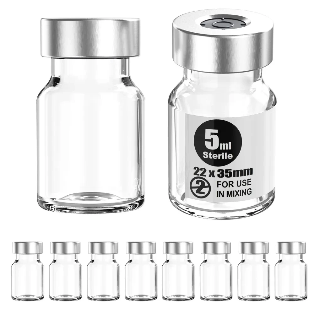 Sterile Empty Vials Silver Aluminum Cap Butyl Rubber Stopper Ks-Tek Sterile Package of 10