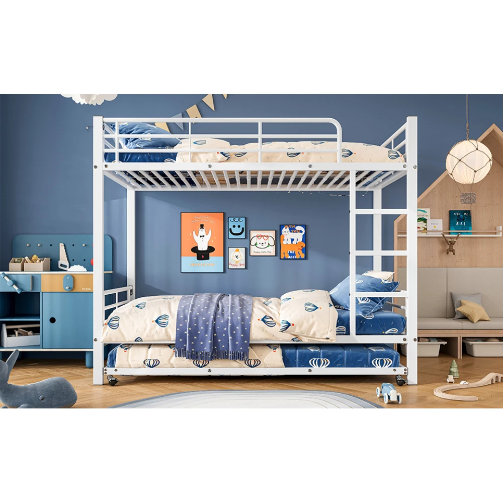 90x200cm&90x190cm Etagenbett aus Eisen, mit ausziehbarem Bett, vierseitige Gitter auf dem oberen Bett, Schwarz und Weiß, für Kinder und Jugendliche – Detail 36