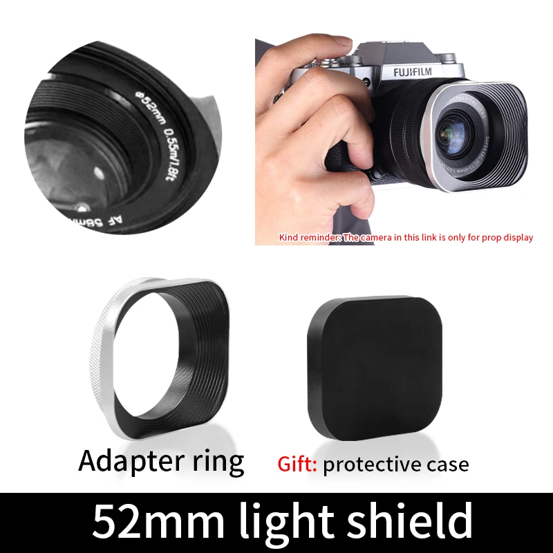 Universal Metal Square Camera Lens Hood for Photography (52/43/46/39mm)