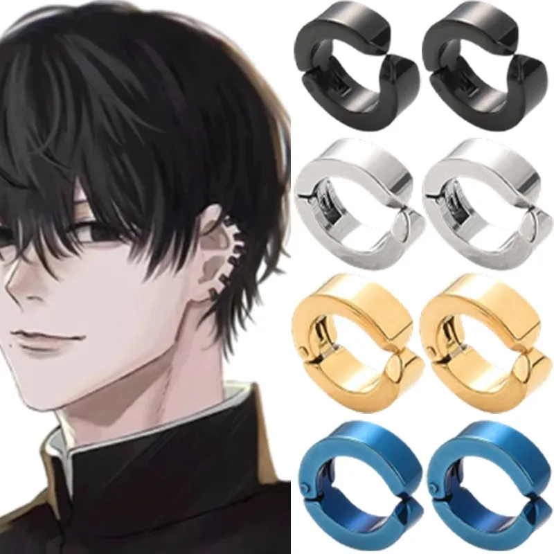 Anime Chainsaw Man Yoshida Hirofumi cosplay ear clip earrings 2pcs women men punk black no pierced fake ear circle pop jewelry