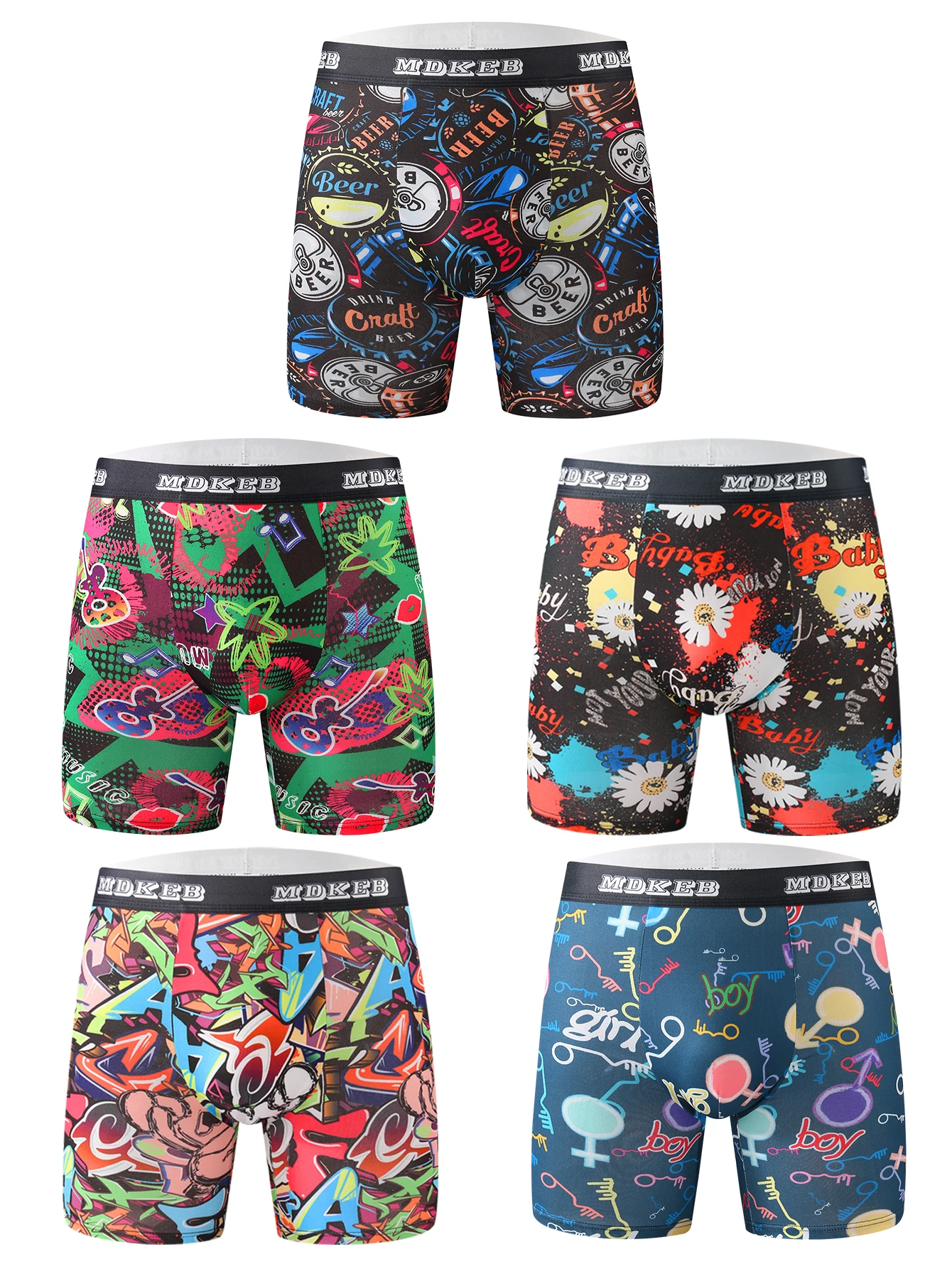 Ten-piece mixed men's graffiti pattern long boxer briefs, breathable and comfortable high-elasticity long boxer briefs, boxing