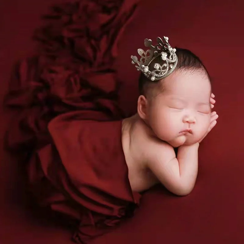 newborn-photography-red-cloth-crown-theme-set-baby-full-moon-photo-milk-silk-wrap-prop-ベビーフォト-소품