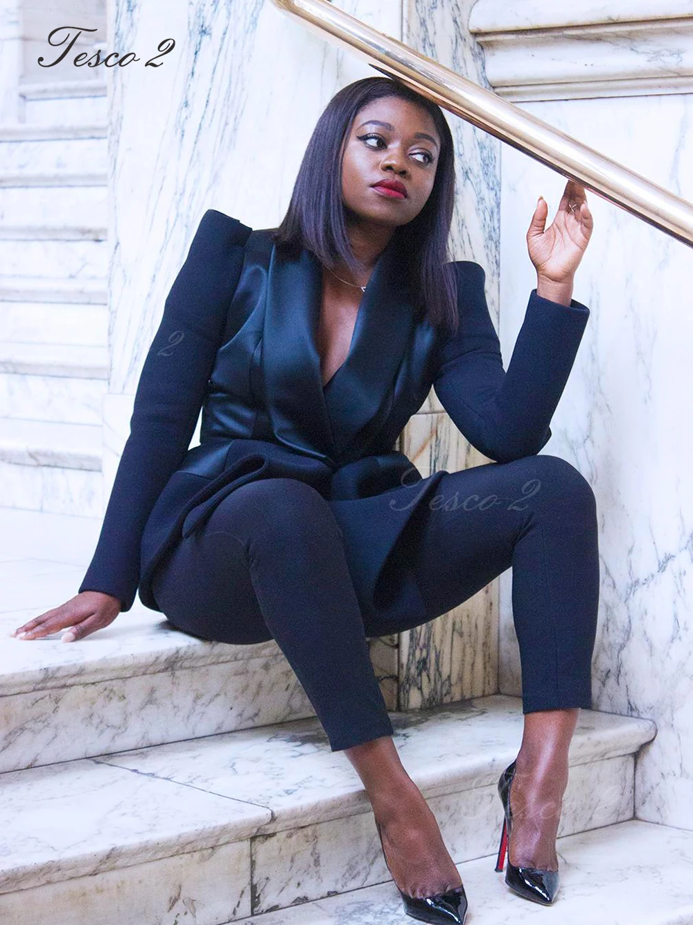 Tesco 2 Women Suit Slim Fit Women PantSuit Peak Lepal Women Suits Sets Formal Elegant Wedding Party