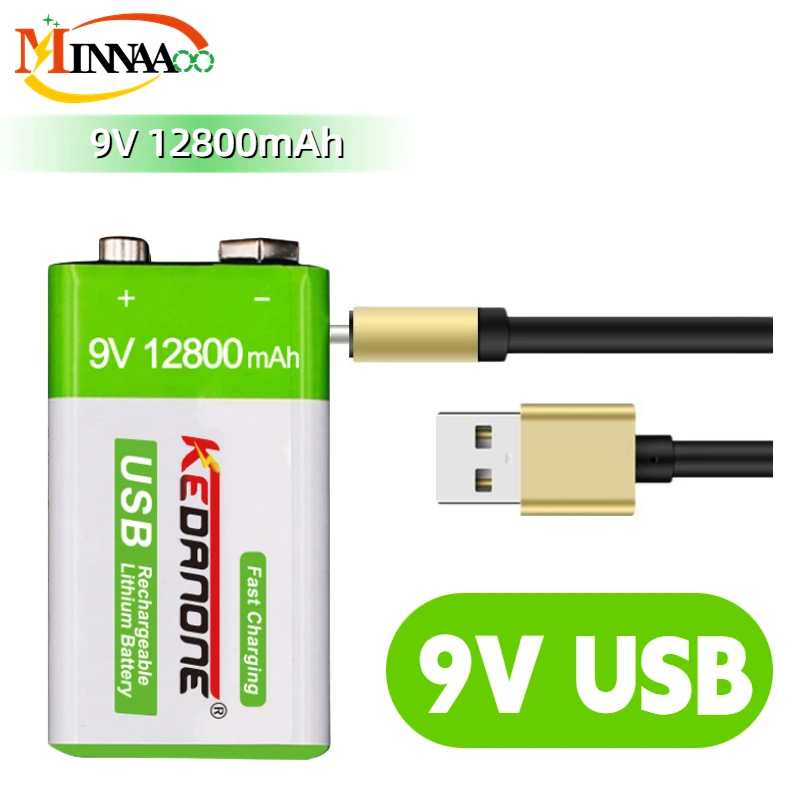 

New 9V Rechargeable Battery 12800mAh 6F22 Micro USB 9v Li-ion Lithium Batteries for Multimeter Microphone Toy Remote Control KTV