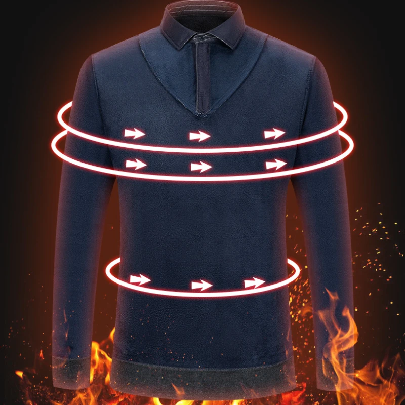 camisas de hombre imitation two piece set men clothing designer clothes long sleeve fleece thickened warm sweater men clothing 6