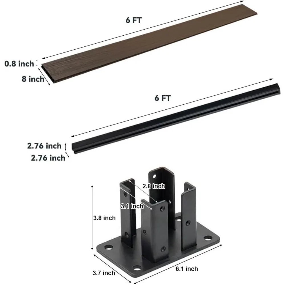 6 Feet&times;6 Feet Half-Open Privacy Fence, Outdoor Wood Plastic Composite Fence Panel, Waterproof Security Barriers Fencing, 1 Post