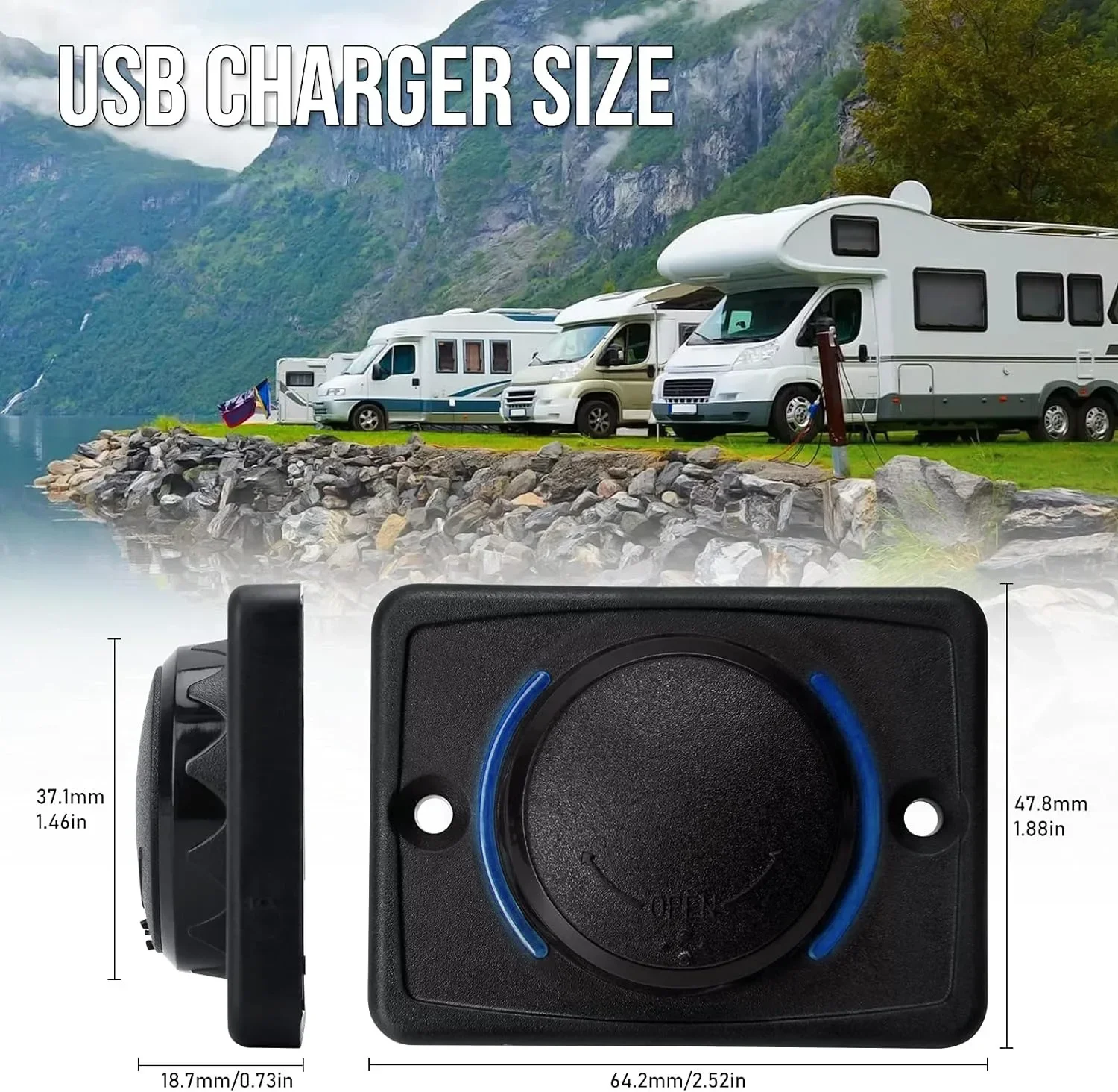 KEBIDUMEI 12V-24V 자동차 USB 충전기 QC3.0 전원 소켓 전화 충전기 어댑터(표시등 포함) 자동차 보트 버스용 방수