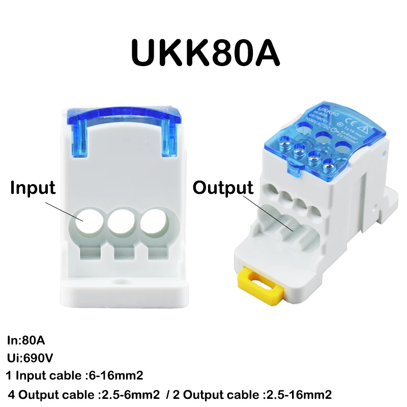 Terminal Block UKK80A UKK125A UKK160A Electric Wire Connector 1 in many Out Din Rail distribution Wiring Accessories Blue Yellow