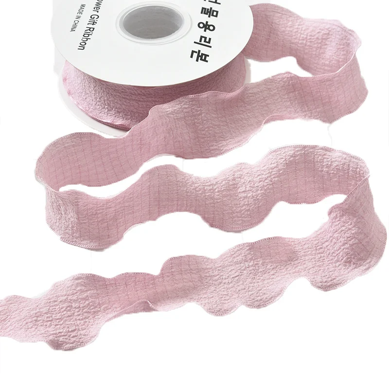 Handmade Wrinkled Lace Edge Ribbon for Gift Wrapping and Floral Decorations - 10 Yards