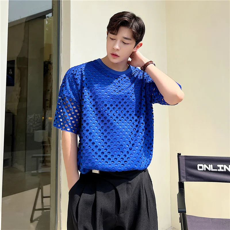 

Fashion Man T-Shirt Hollow Double Layer Short Sleeve Tees 2024 Summer New Design Top Clothing Blue Black White T SHIRT FOR MAN