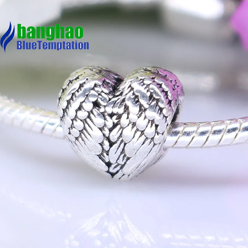 

Wholesale DIY Fashion Heart-shaped feathered wing Charm for making accessories for jewelry alloy bracelets beads ZAB156