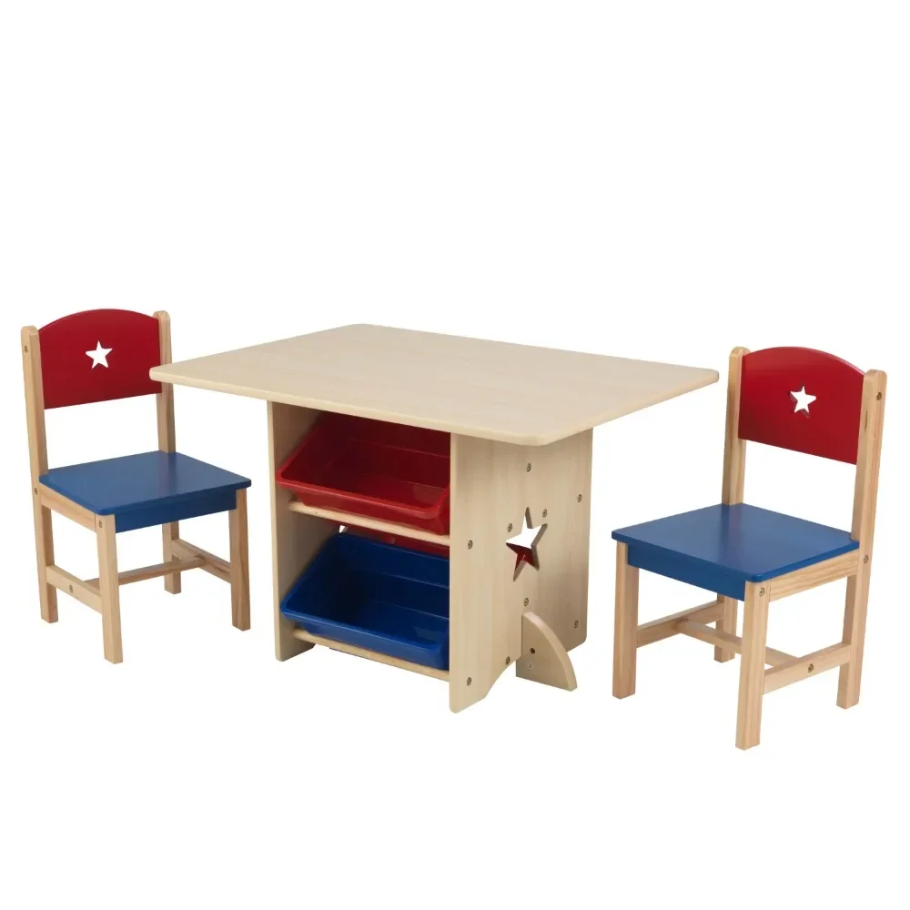 

Деревянный стол и стулья KidKraft с 4 ящиками, красный, синий и натуральный