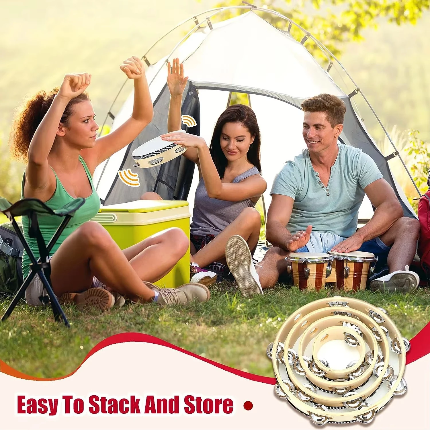 1Pcs Wooden Tambourine 4/6/8/10-Inch White Rim with Metal Jingles Musical Percussion Instrument for Concert Church Party hand tambourine