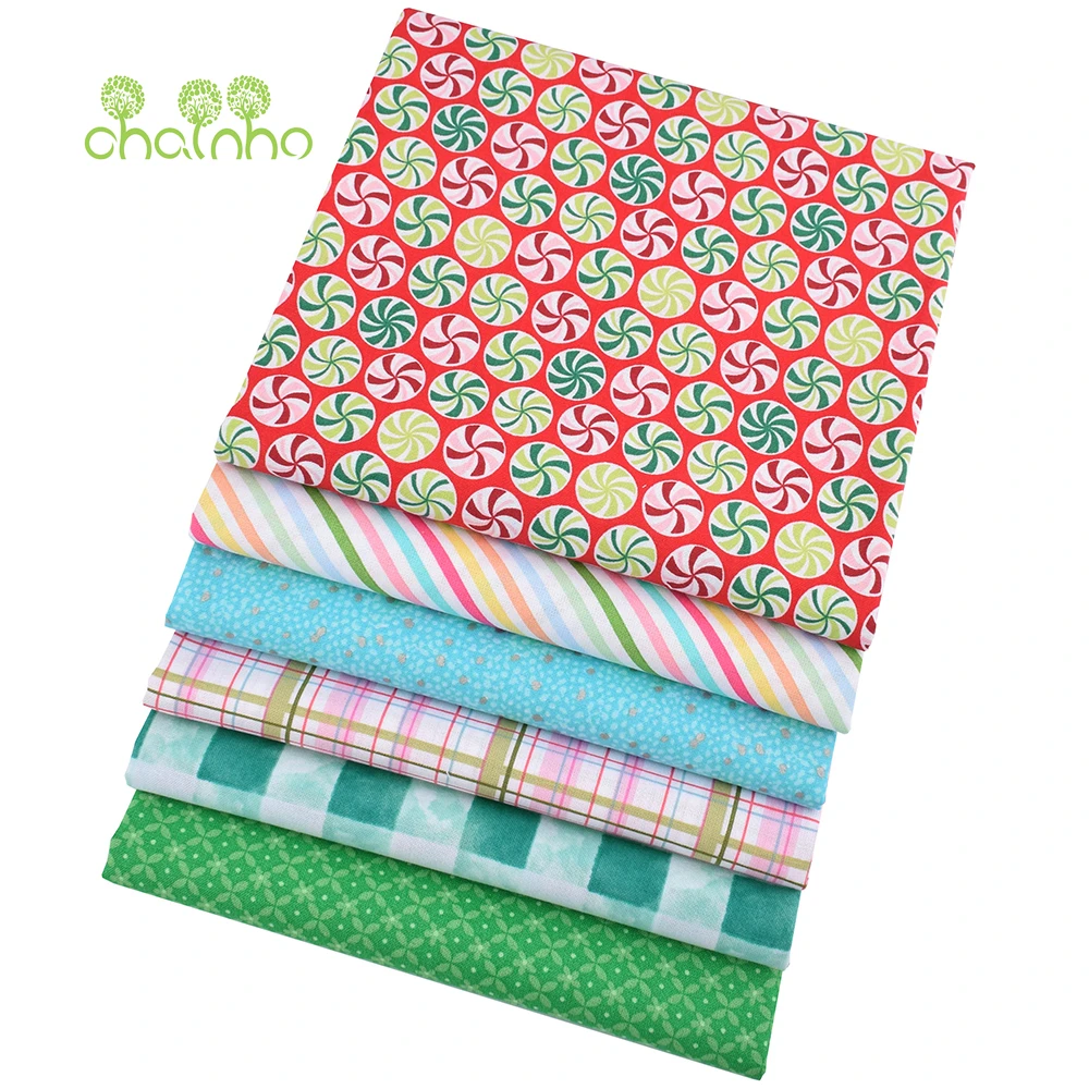 Chainho,Printed Plain Weave Cotton Fabric,Handmade DIY Quilting Sewing Material,Patchwork Cloth,Geometric Series,20x25cm,15CD82