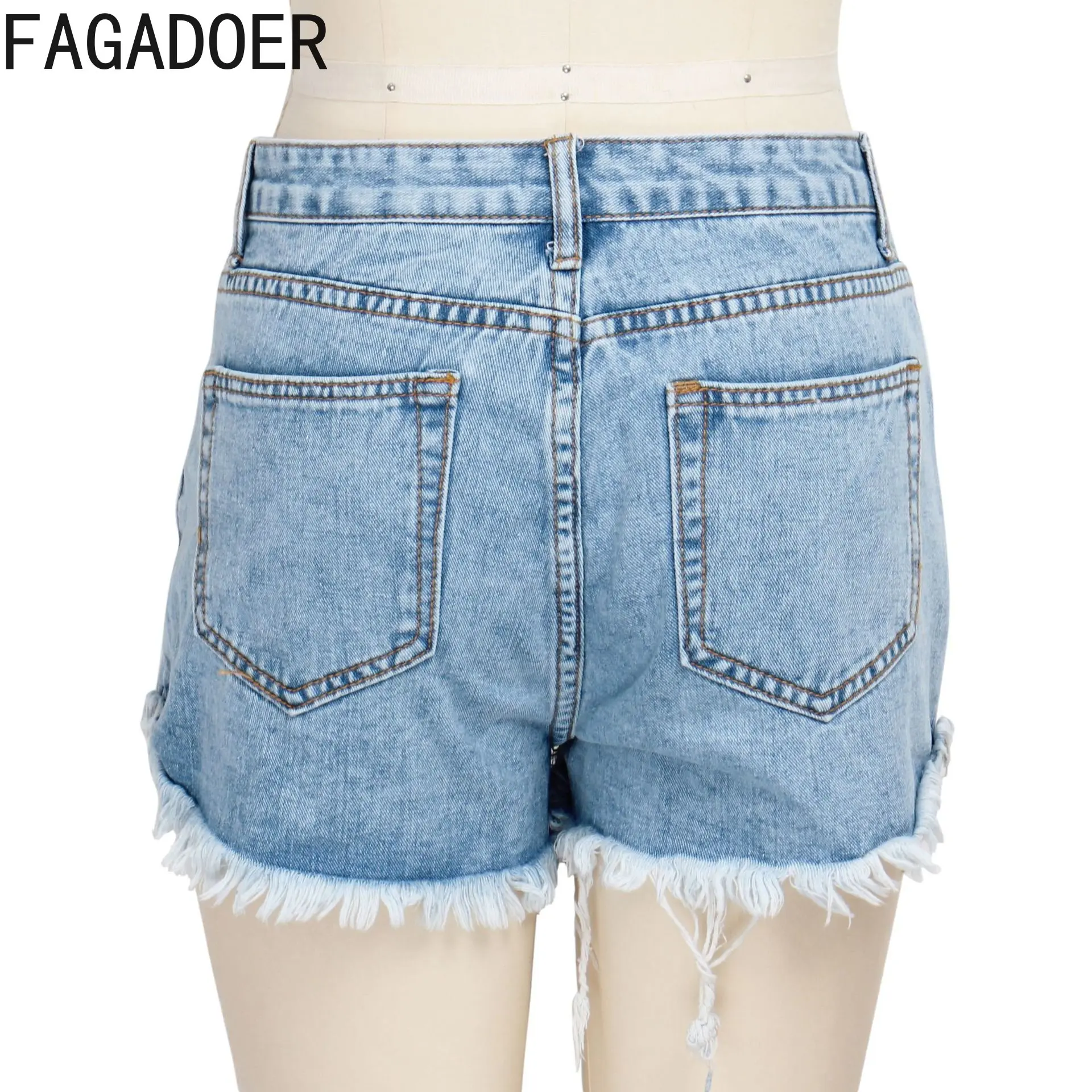 FAGADOER Fashion Street Style Women High Waisted Button Hole Denim Shorts Summer Female Sporty Matching Clothes Bottoms 2023 New