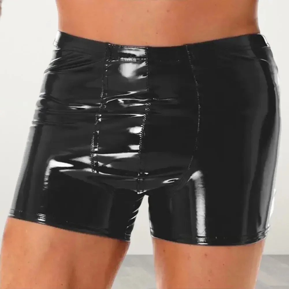 Men Sexy Leather Boxer Briefs Shorts Faux Leather Hot Pant Underwear Underpants Short Pants Pole Dancing Costume Rave Clubwear