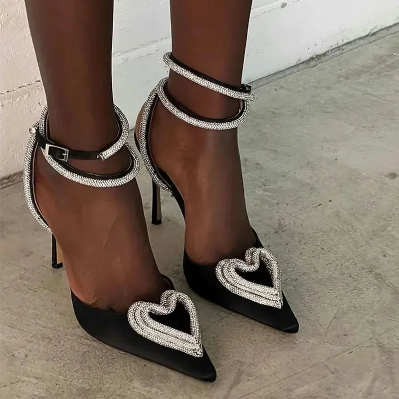 

Women's Pointed High Heeled Diamond Silk Sandals