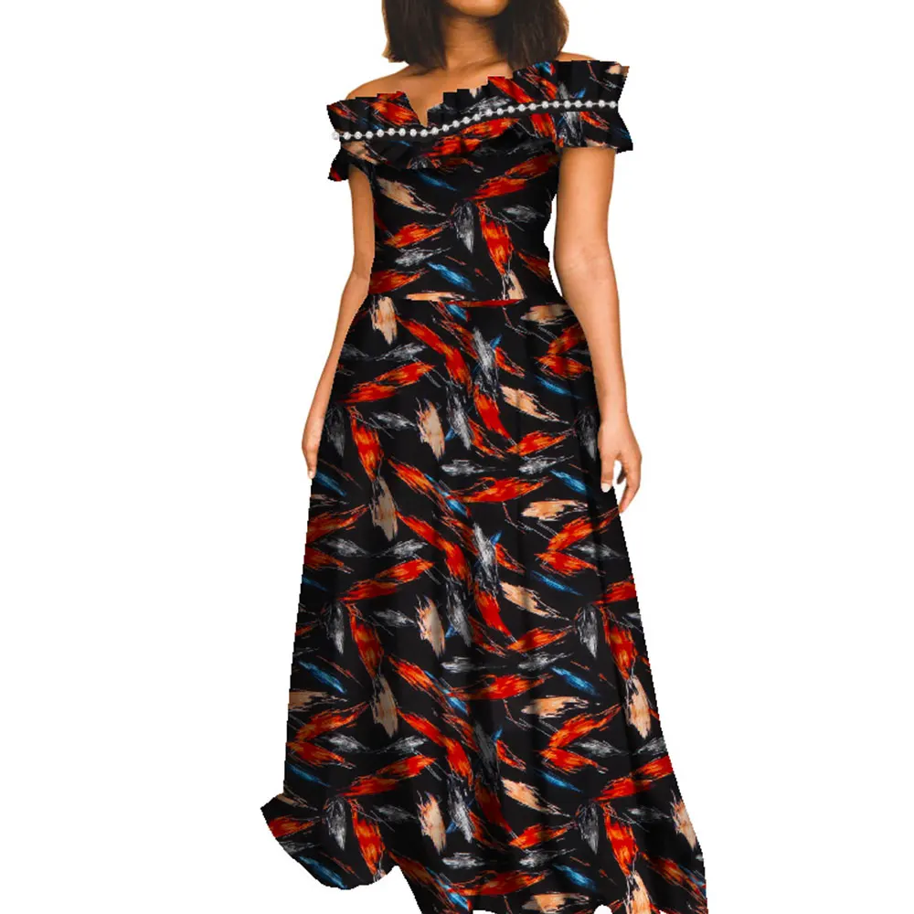 Fashion African Dresses for Women Slash Neck Ankara Dress