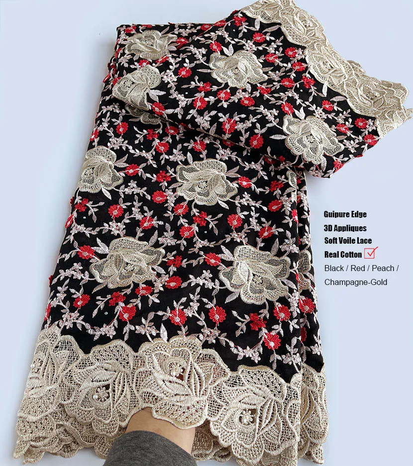 Cotton Swiss Voile Lace with Guipure Edge African Embroidery inspired Fabric Traditional Garment Rocking Appliques 5 yard lace ribbon lace fabric lace sewing accessories lace sewing supplies lace accessories lace garment accessories lace decoration clothing craft accessories chiffon lace fabric lace hair accessories