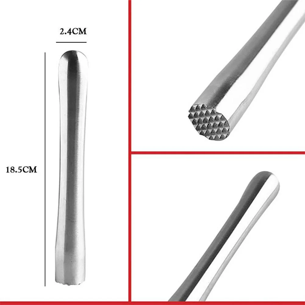 Bar Cocktail Swizzle Stick Stainless Steel Crushed Ice Hammer Popsicle Sticks Metal Fruit Muddle Pestle Kitchen Barware Tool