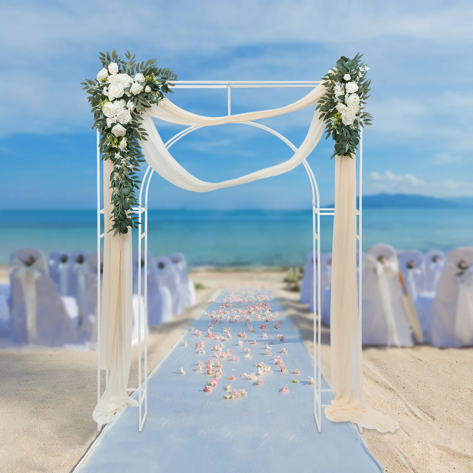 Goldfarbener Hintergrundständer mit mehreren Szenen, 1,8 x 2,4 m, freistehend, für Hochzeit, Weihnachten, Geburtstag, Party, Gangbogen, Dekoration, Kohlenstoffstahl – Detail 12
