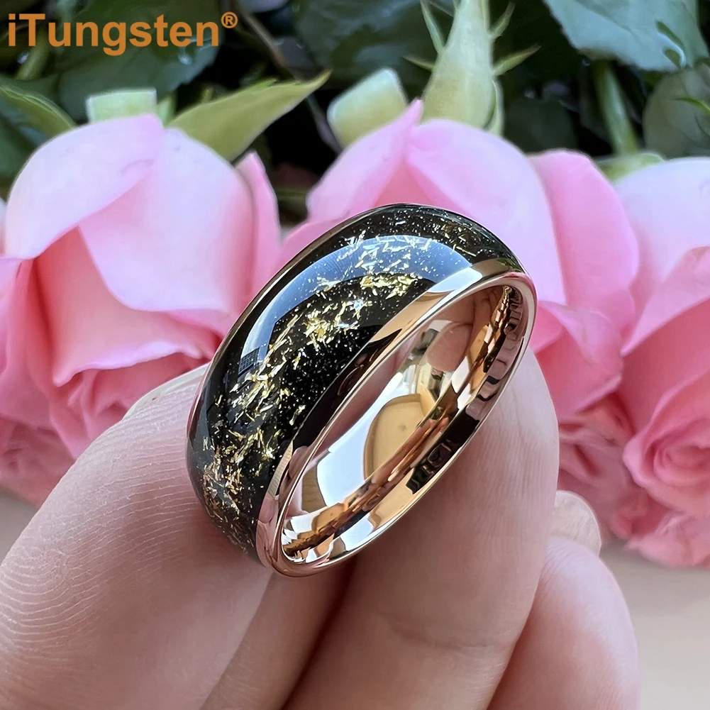 8mm Polish Shiny Domed Tungsten Carbide Ring Men Women Wedding Band Fashion Jewelry Sandblast Foil Inlay Comfort Fit