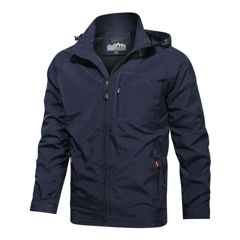 Spring And Autumn Men's Casual Outdoor Jacket Sportswear Thin-Style Wind-Proof Solid Color With Hat