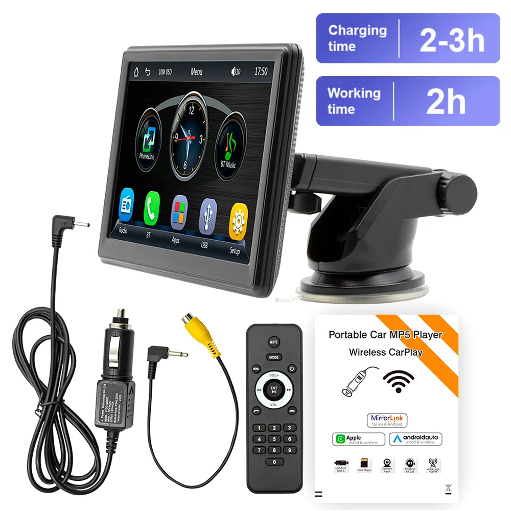 2023 Newest Portable Car Radio with Apple Carplay and Android Auto,  Wireless Car Stereo 7 IPS Touchscreen with Bluetooth Hands-Free/Mirror