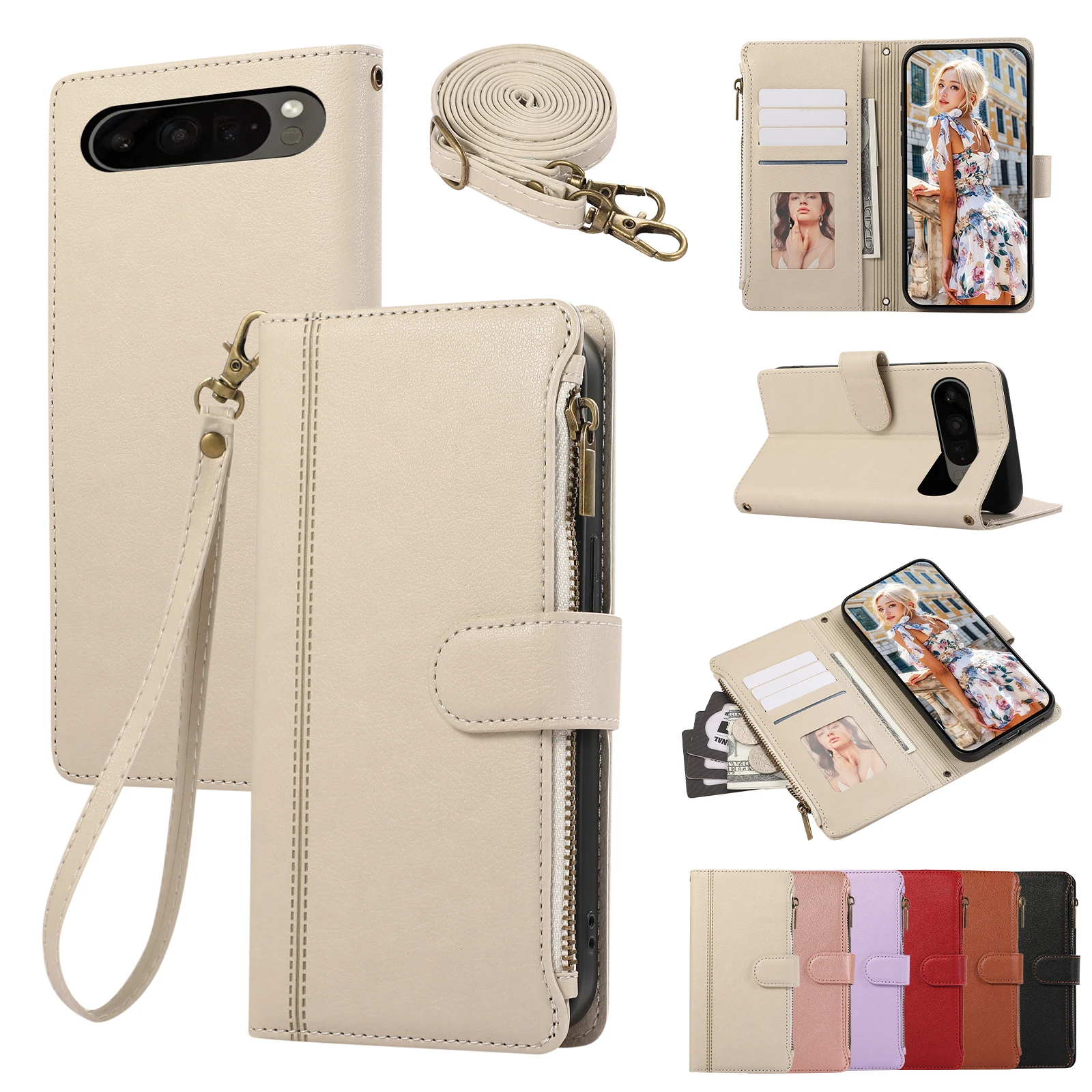Leather Wallet Phone Case with Stand & Card Cash Pockets