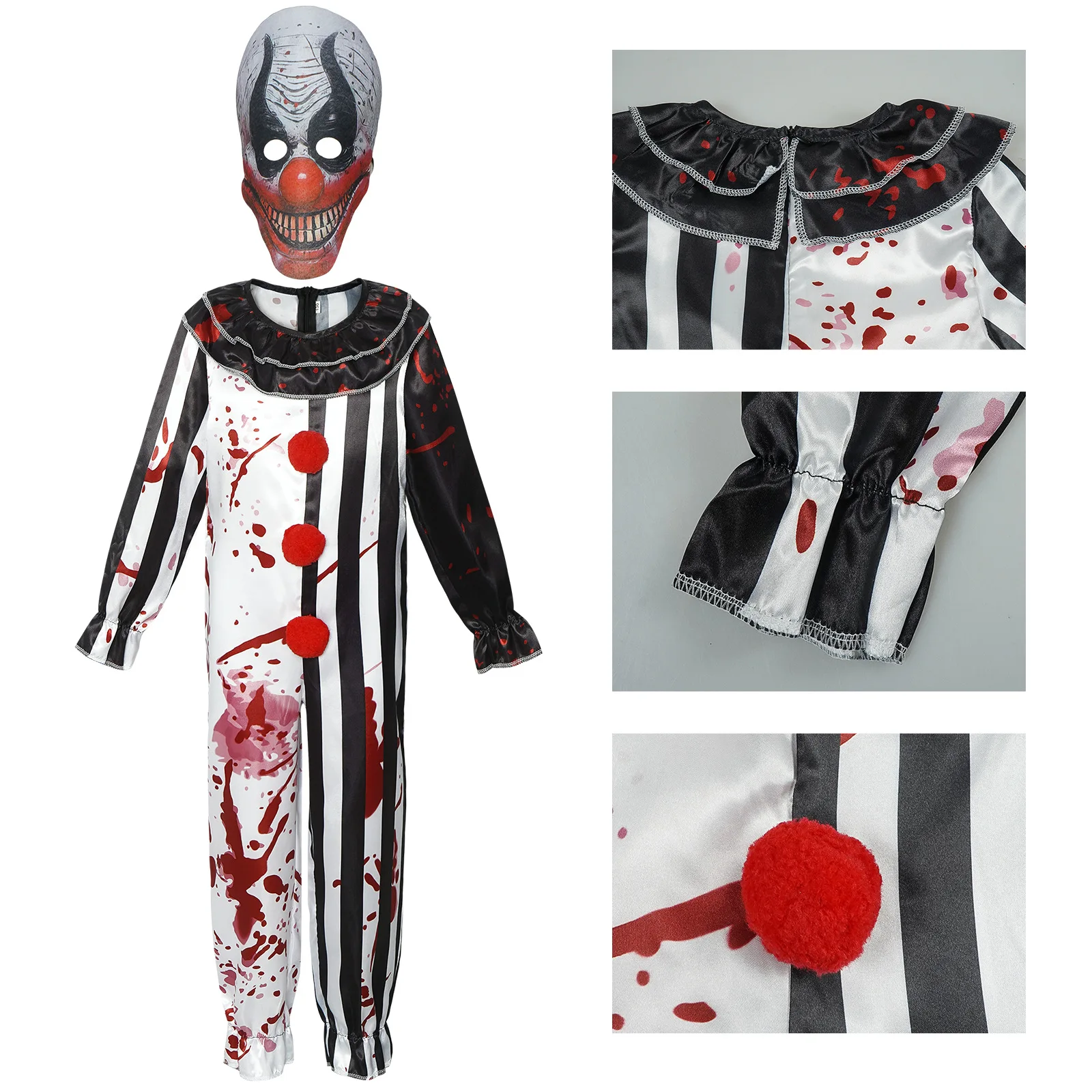 Happy Party Circus blood Clown Cosplay vampire suits Costumes Halloween for kid Amusement Park Joker with mask