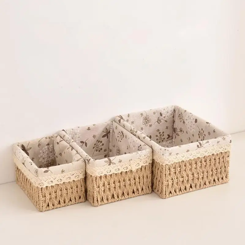 Cestas de almacenamiento tejidas Organizadores Cestas de almacenamiento de artículos diversos de cocina Caja de almacenamiento de cosméticos y refrigerios Organizador de escritorio Contenedor