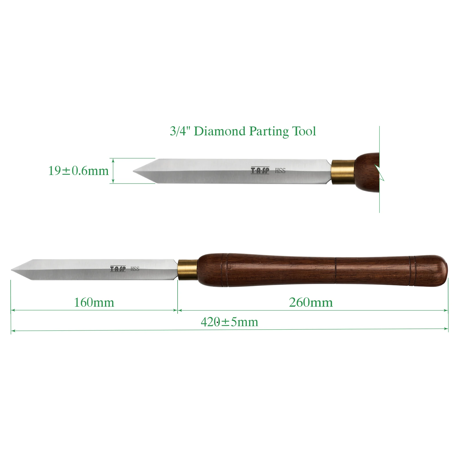 TASP HSS Wood Lathe Parting Tool Wood Turning Chisels Woodturning Tools with Walnut Handle, Standard & Diamond Blade Shape