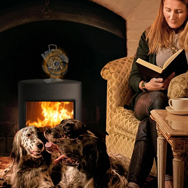 Hőhatású Kályha Ventilátor Termodinamikai Kandalló 6 Pengével Fa Égő Fatörzshez - Image 4