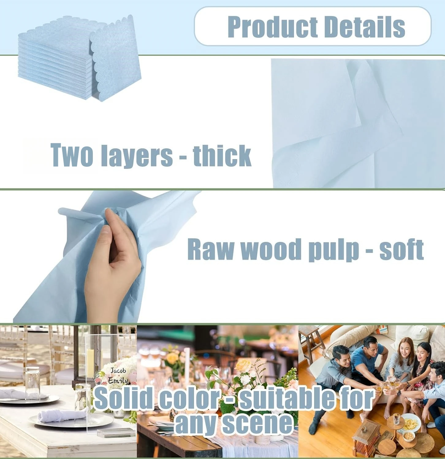 50-300PCS Scalloped Napkins Dusty Blue Paper Napkins Disposable Party Napkin Beverage for Wedding Babyshower 5x5Inch paper napkins disposable paper napkins