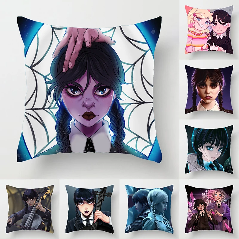 

45*45cm American Popular Movie TV Wednesday Addams Pillow Cover Family Waist Pillowcases Home Decor Sofa Car Cushion Cover