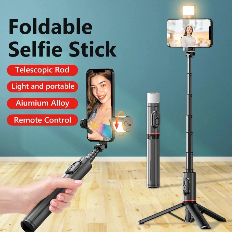Q12S Selfie Stick Treppiede Con Luce Di Riempimento Smart Phone Stand Portatile Wireless Blue Tooth Per Trasmissione In Diretta Huawei Iphone Android