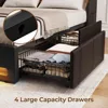 Queen Bed Frame with LED Lights and Charging Station, PU Leather Bed with Drawers, Wooden Slats, Noise Free,  Bed Frame 5